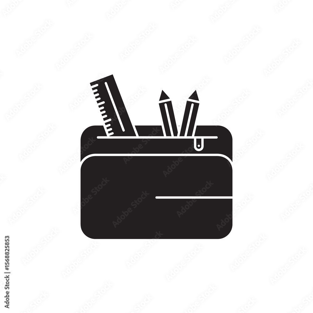 Poster pencil case icon isolated sign symbol vector, flat black simple illustration for web and app..eps