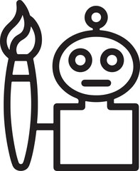 Robot holding paintbrush line art illustration drawing