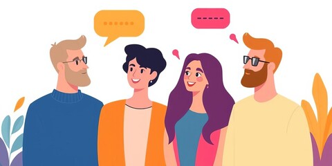 Modern flat vector illustration of avatars in conversation,   support,   team