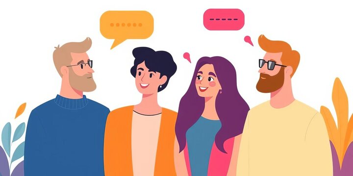 Modern flat vector illustration of avatars in conversation,   support,   team