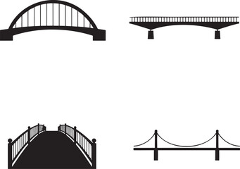 Set of Bridge silhouette vector illustration isolated On Transparent Background