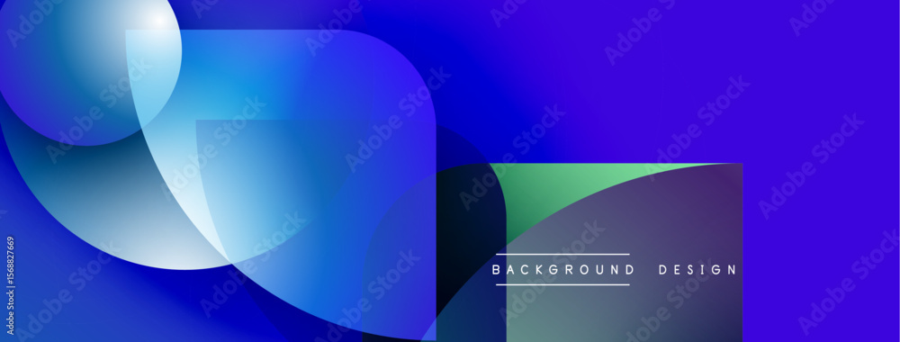 Poster abstract blue shapes overlap, creating dynamic visual effect. gradient colors suggest depth, modern 