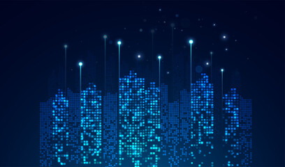 Abstract cityscape with bright glowing lights. Graphic concept for your design.