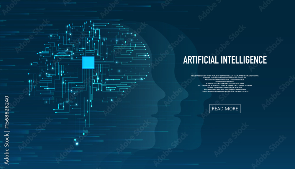 Poster artificial intelligence illustration of brain. machine learning concept. abstract glowing brain conn