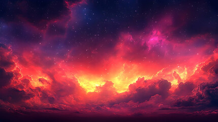 Fototapeta premium Fiery Celestial Display: Dramatic Clouds and Starry Night Sky Co