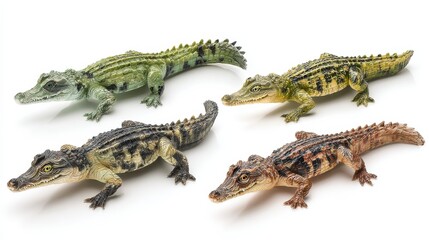 Naklejka premium Set of four crocodiles in green and brown color, no logos, no brands