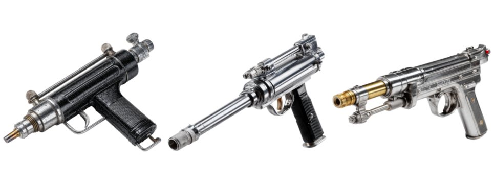 Collection of Metallic Guns with Transparent Background for Design Use