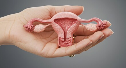 Hand shows and holds Ovaries. 