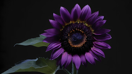 Purple sunflower blooms vibrantly against a dark background showcasing unique colors and intricate petal details Generative AI