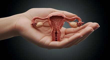Hand shows and holds Ovaries. 
