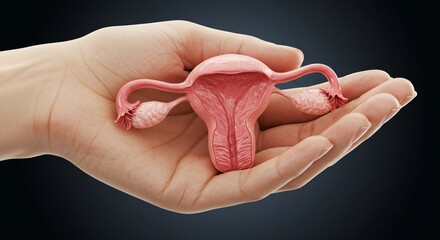 Hand shows and holds Ovaries. 