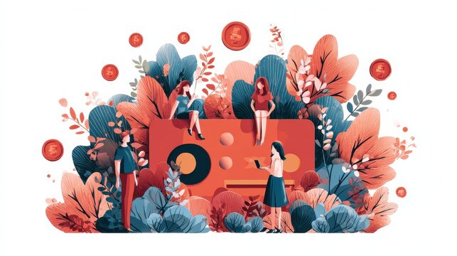 Discount and loyalty card, loyalty program and customer service, rewards card points concept. Vector isolated concept illustration with tiny people and floral elements. Hero image for website., no lo