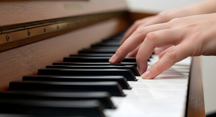 Obraz premium Close-up of Hands Playing Piano Keys, Focus on Fingers and Keys