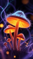 Bioluminescent mushroom in neon fantasy glow