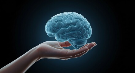 Hand shows and holds the brain. 