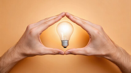 Hands holding a light bulb against a warm background.