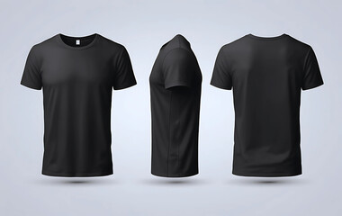 Blank T Shirt color black template front and back view on white background