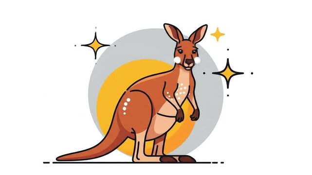 Animated Kangaroo Sitting Calmly with Bright Sun and Sparkling Stars in the Background