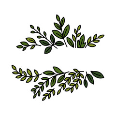 Decorative Green Leafy Branches Forming a Symmetrical Design Element