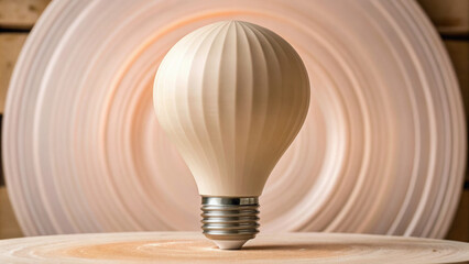 Light bulb shaped like a hot air balloon on a wooden surface.