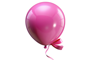 Shiny pink balloon with a satin bow isolated on transparent background