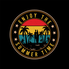 ENJOY THE SUMMER TIME VINTAGE RETRO STYLE SUMMER SUNSET NATURE VECTOR SUMMER  T-SHIRT DESIGN.