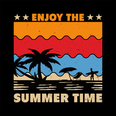 ENJOY THE SUMMER TIME VINTAGE RETRO STYLE SUMMER SUNSET NATURE VECTOR SUMMER  T-SHIRT DESIGN.