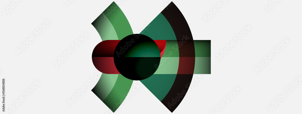 Poster Abstract geometric design. Green, maroon, white shapes overlap creating dynamic visual effect. Minimalist composition, modern aesthetic.
