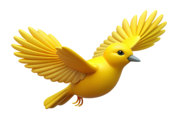 Stylized 3d yellow bird in flight with wings spread isolated on transparent background