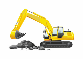 3d excavator vehicle working on white background