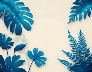 Serene Blue Tropical Leaf Design: A Calming Botanical Illustration