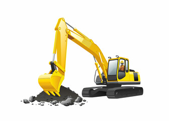 3d excavator vehicle working
