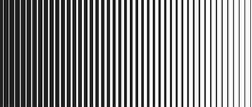 Striped halftone gradation texture. Fading vertical line gradient background. Repeating pattern backdrop. Black halftone parallel lines backdrop for overlay, print, cover, graphic design. modern