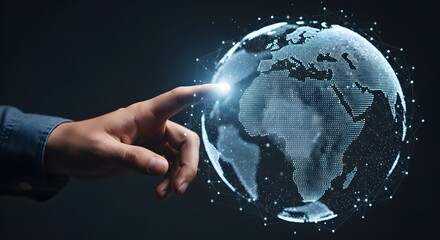 Human Hand Touching Digital Globe, Representing Global Connectivity and Technology
