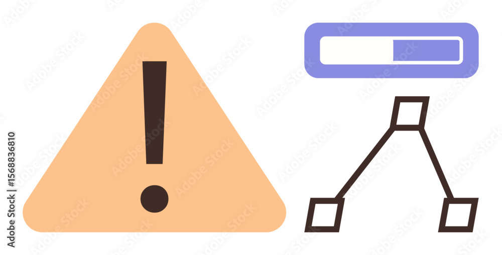 Poster warning triangle with exclamation mark, progress bar, and workflow structure. ideal for risk, cautio