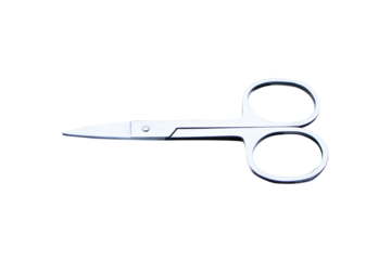 Stainless Scissors small isolated on cutout PNG or transparent background. Equipment for cutting mustaches and hair. Small stainless steel scissors or small scissors made of stainless steel. 