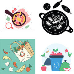 Healthy eating and sustainable living concepts illustrated with food and recycling