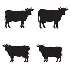 Four Cow Silhouettes in Black and White Minimalist Style