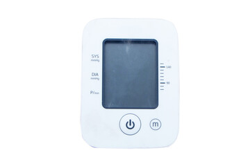 Medical equipment. Old upper arm Blood Pressure Monitor small at home with high indicators of blood...