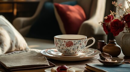 Fototapeta premium Elegant teacup and saucer arrangement