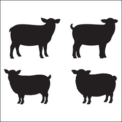 Four Sheep Silhouette Variations on White Background for Graphic Design Projects