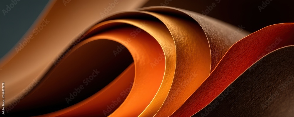 Poster close-up of abstract orange and brown gradient paper with curved lines and shadows