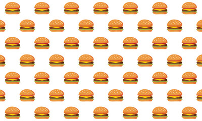 Burger seamless pattern. Cartoon cheeseburger.  Ideal for restaurant decor,  menus, digital design, food packaging, textile 