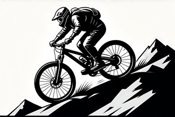 Obraz premium Thrilling downhill mountain biking adventure on a steep rocky slope during daylight hours showcasing athletic prowess and extreme sports