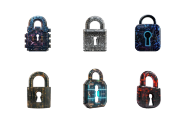 Collection of Modern Digital Lock Big data with encrypted computer code side view isolate on transparency background