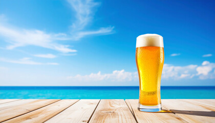 夏の青空とビール　爽快感を誘う真夏の一杯　夏の暑さと爽快なひととき