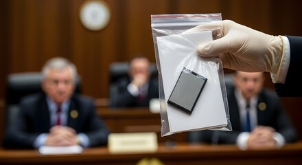 Gloved Hand Presents Evidence Memory Card in Hearing