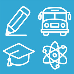 Collection of education and school icons vectors, cute decorative brush stroke lines.