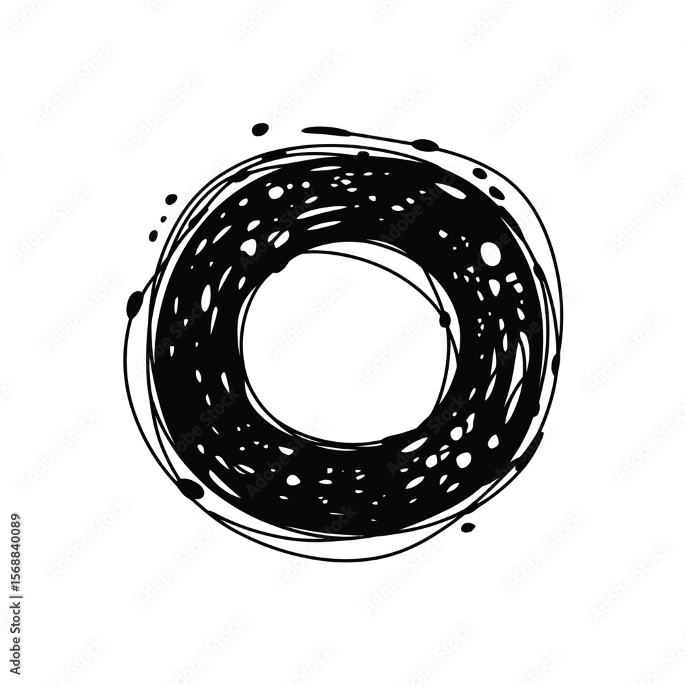 Poster hand drawn scribble circle with dots and lines in black