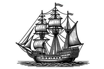 An Elegant Tall Ship Sails Across the Open Ocean Under a Clear Sky on a Beautiful Nautical Day